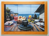 Breakfast in a tropical hotel. Ceramic mural composed of 6 glossy tiles. 51,5cmx36,5cm (20,25"x14,25"). Framed tile mosaic/Backsplash tiles. - ArtisTile Ceramic