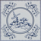 Ceramic backsplash in the ancient style of the famous Delft tiles.