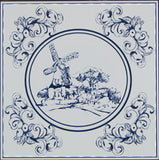 Ceramic backsplash in the ancient style of the famous Delft tiles.