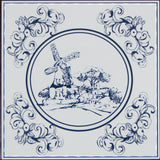 Ceramic backsplash in the ancient style of the famous Delft tiles.