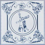 Ceramic backsplash in the ancient style of the famous Delft tiles.