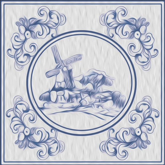 Delft style mosaic tiles.