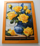 "An antique Chinese vase with yellow roses." Framed tile mosaic/Kitchen backsplash. - ArtisTile Ceramic