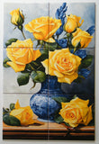 "An antique Chinese vase with yellow roses." Framed tile mosaic/Kitchen backsplash. - ArtisTile Ceramic