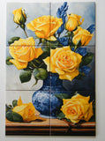 "An antique Chinese vase with yellow roses." Framed tile mosaic/Kitchen backsplash. - ArtisTile Ceramic