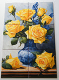 "An antique Chinese vase with yellow roses." Framed tile mosaic/Kitchen backsplash. - ArtisTile Ceramic