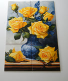 "An antique Chinese vase with yellow roses." Framed tile mosaic/Kitchen backsplash. - ArtisTile Ceramic