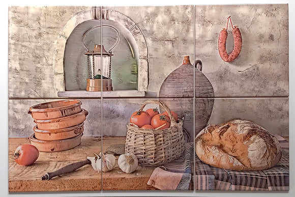 <tc>Dosseret en céramique pour cuisinière de style rustique. Murale composée de 6 tuiles de porcelaine de haute qualité 8