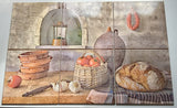 <tc>Dosseret en céramique pour cuisinière de style rustique. Murale composée de 6 tuiles de porcelaine de haute qualité 8"x8" (20cm x 20cm) au fini brillant.</tc>
