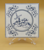 Delft Blue-style ceramic tile. Rural motif