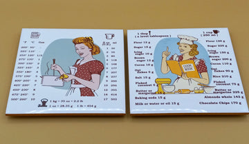Set of 2 ceramic kitchen trivets. Kitchen conversions: Weight measurement- Weight conversion-Liquid conversion-Temperature conversion. - ArtisTile Ceramic