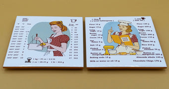 Set of 2 ceramic kitchen trivets. Kitchen conversions: Weight measurement- Weight conversion-Liquid conversion-Temperature conversion. - ArtisTile Ceramic
