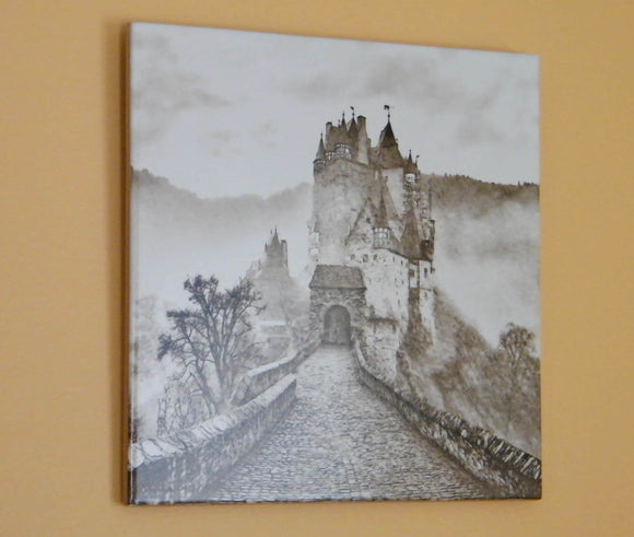 Digital pencil sketch Castle. Ceramic tile