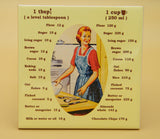 Dessous de plat en céramique de style rétro - Mesures de cuisson pour les aliments - Mesure du poids.