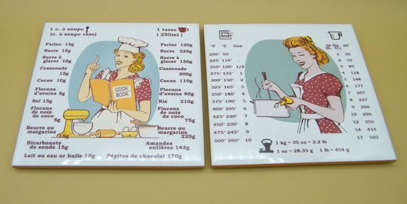 Set of 2 ceramic kitchen trivets. Kitchen conversions. French version